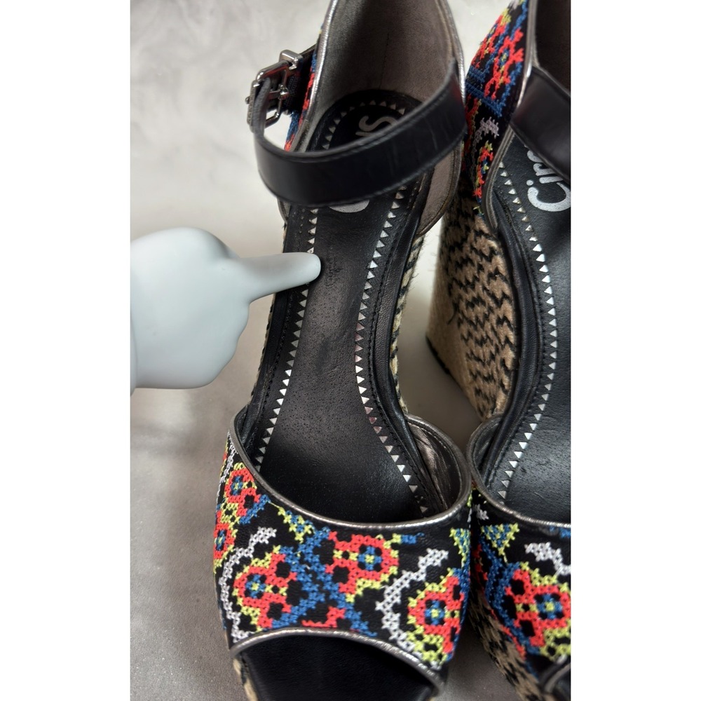 Circus by Sam Edelman Sutton Wedge Sandal 6M Tan Floral Embroidered Boho Strappy - Picture 8 of 15